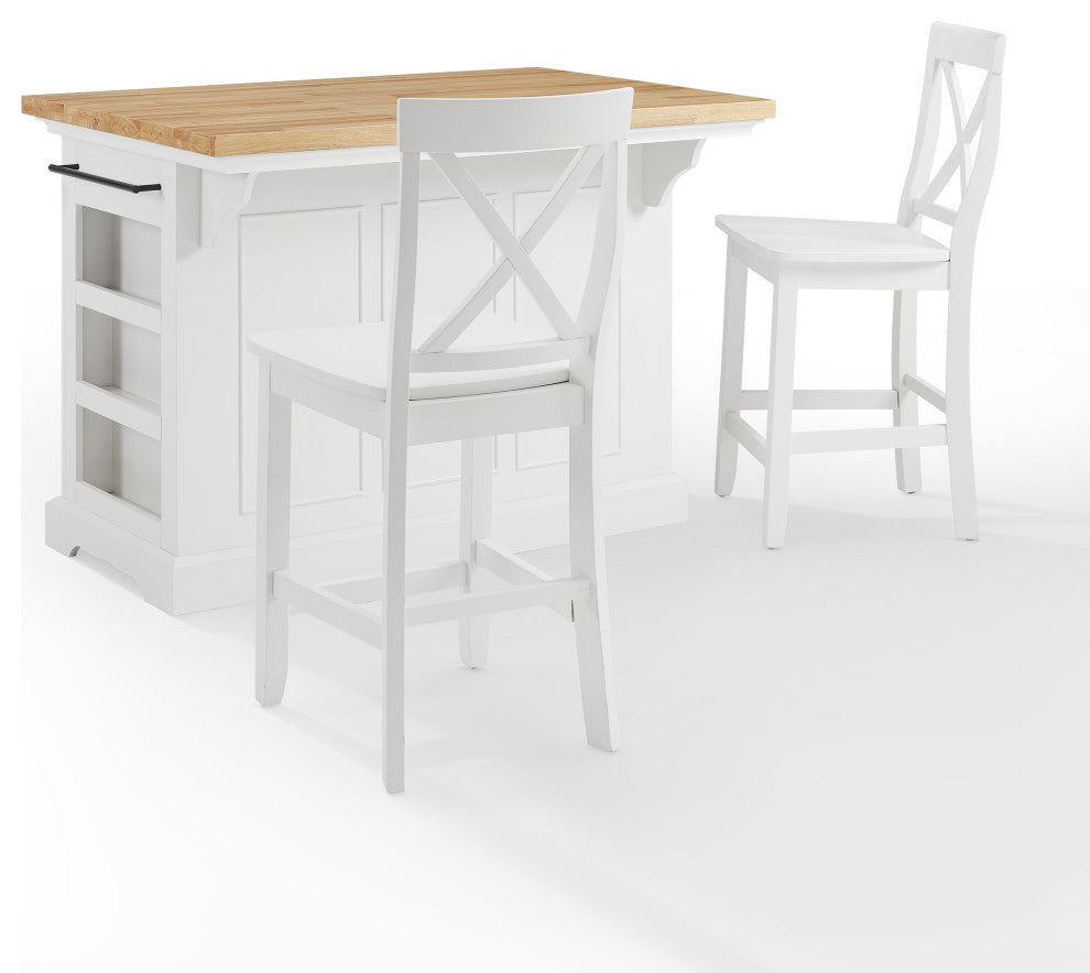 Julia Wood Top Island With X-Back Stools, Island and 2 Stools