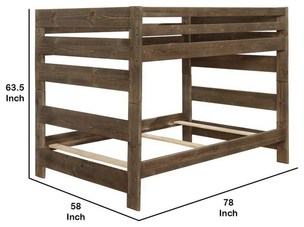 Benzara BM215916 Transitional Wooden Full Over Full Bunk Bed, Guard Rails, Brown