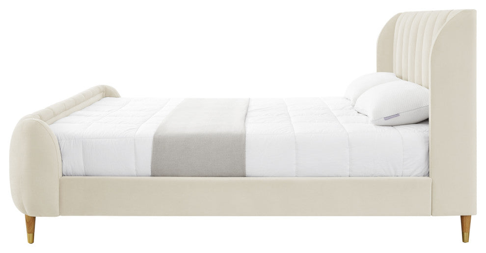 Loft Lyfe Eliyahu Bed Upholstered, Beige Velvet King