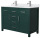 48"DBL Bathroom Vanity Green, White Cult. Marble Countertop, Sinks, Nickel Trim