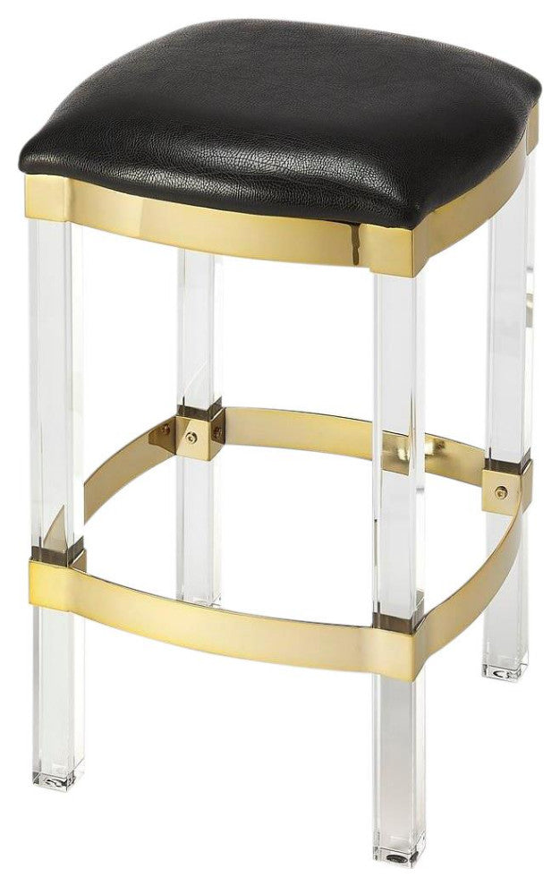 Stylish Black Leather Counter Stool