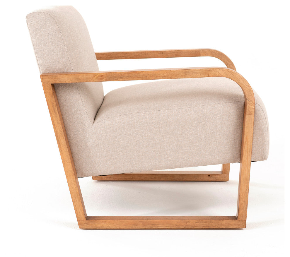 Modrest Sada Mid-Century Modern Beige Linen + Chestnut Accent Chair