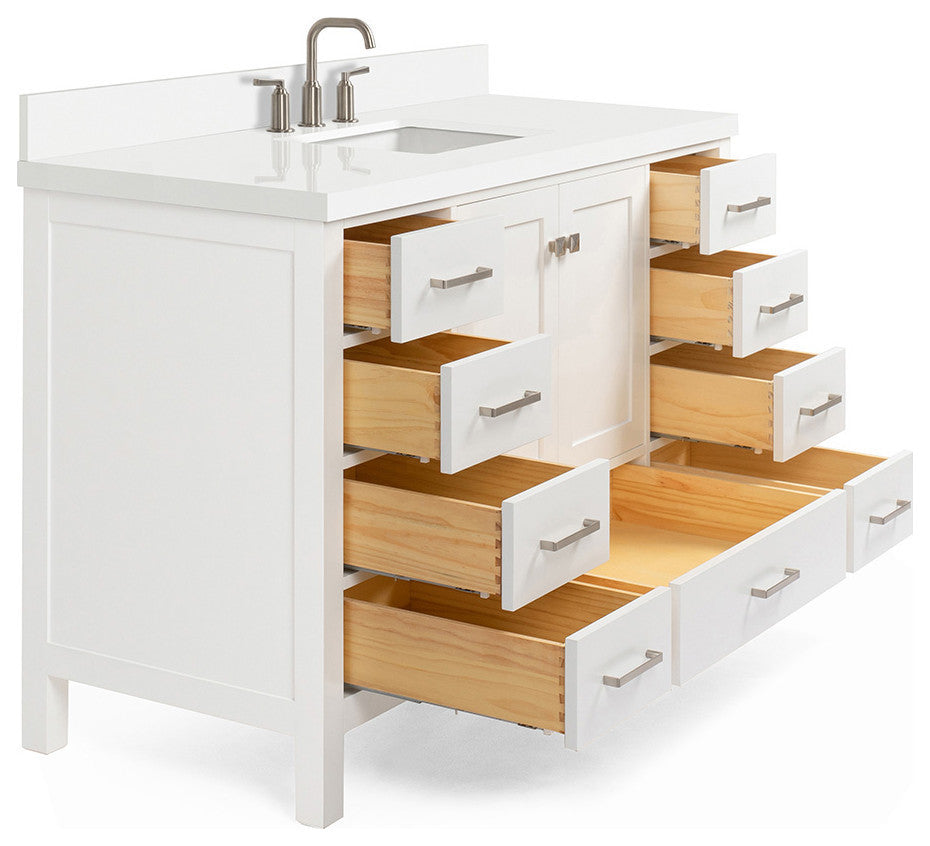 ARIEL Cambridge 55" Single Rectangle Sink Bathroom Vanity White With Quartz Top