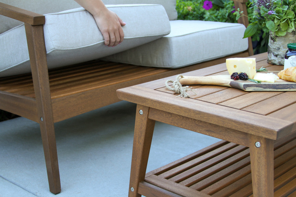 Modern 4-Piece Seating Group, Eucalyptus With Olefin Fabrics