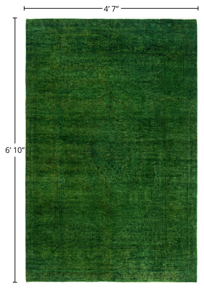 Overdyed, One-of-a-Kind Hand-Knotted Area Rug Green, 4'7"x6'10"