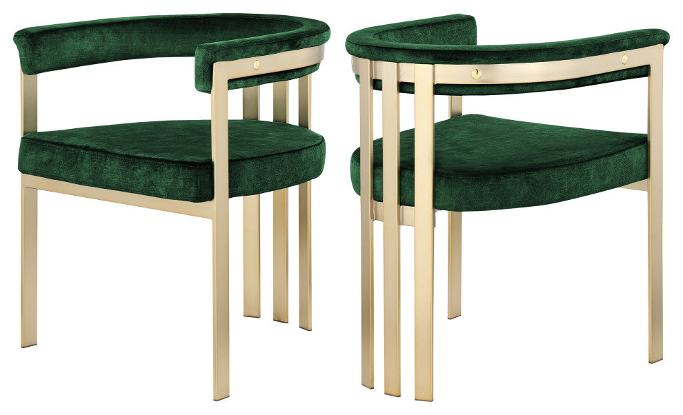 Marcello Upholstered Dining Chair, Green, Velvet, Brushed Brass Finish