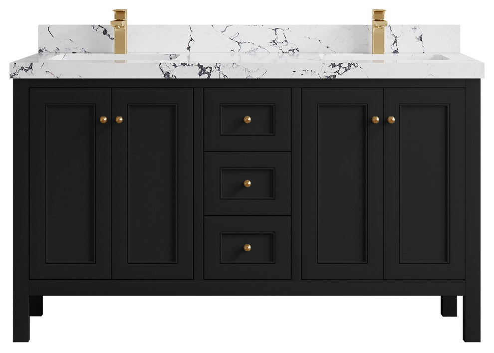 Nashville 60" Double Bathroom Vanity, Black 2" Viola Night
