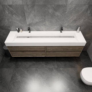 MAX 84" Double Floating Bath Vanity With Acrylic Sink, Coffee Wood, Gray Oak