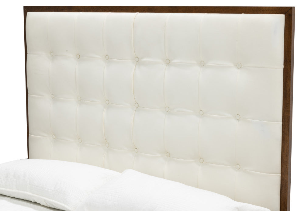 Modrest Amberlie White Vegan Leather and Walnut Bed, Queen