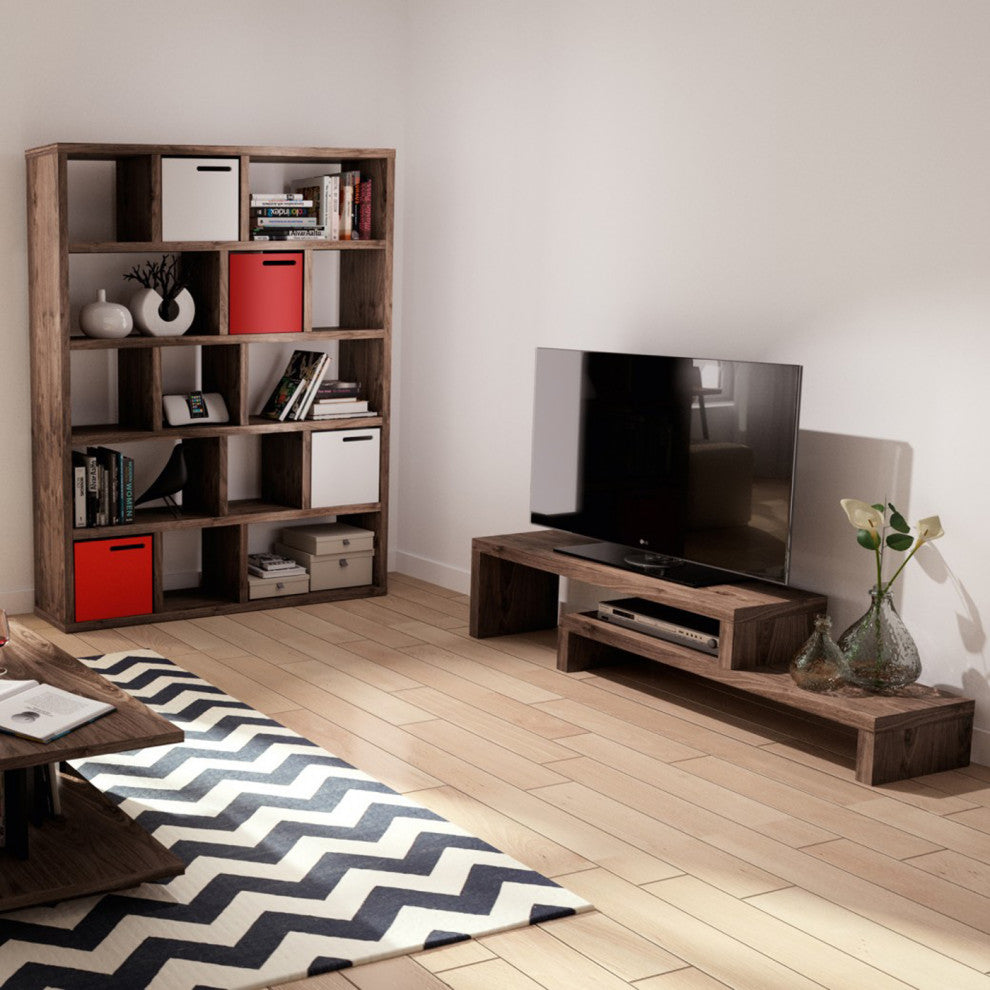 Contemporary Large Thick Wood Modular Shelves, Walnut