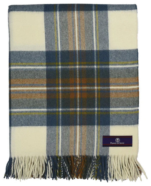 Prince of Scots Highland Tartan Tweed Merino Wool Throw, Muted Blue Stewart