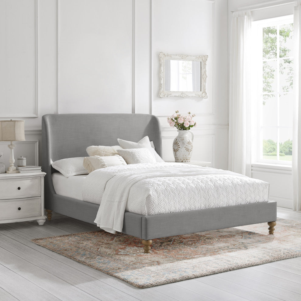 Rustic Manor Micaela Bed Wingback, Linen, Gray, Twin