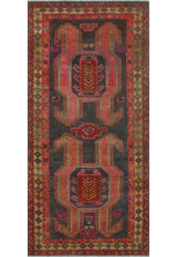 Fine Vintage Distressed Anaid Charcoal/Rust Runner, 4'5x9'2