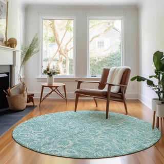 Premium Machine Washable Mayfield AMF662 Teal 8' x 8' Round Rug