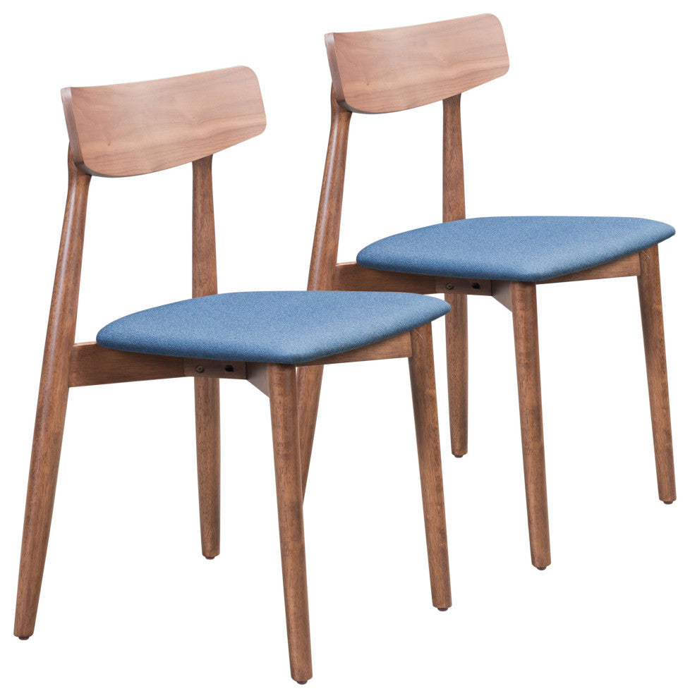 Newman Dining Chair, Set of 2 Walnut & Blue