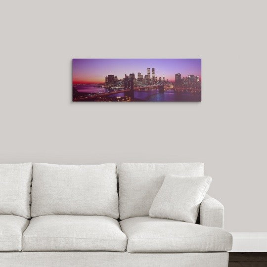 "New York City, Brooklyn Bridge, twilight" Canvas Art, 36"x12"x1.25"