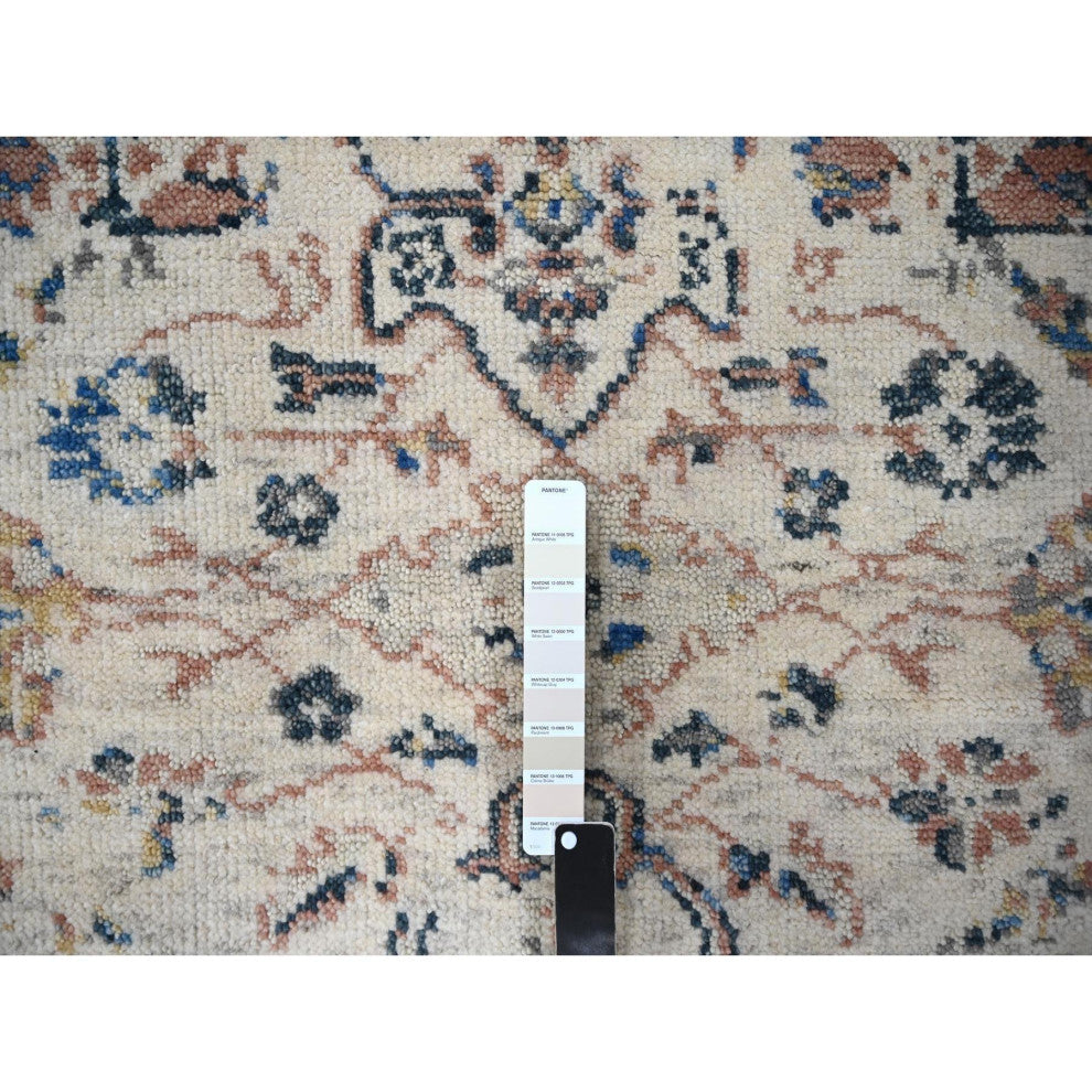 Ivory, Pure Wool, Hand Knotted, Mahal Design, Oushak Oriental Rug, 5'10"x8'10"
