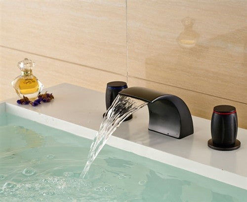 Round Dual Handle Deck Mounted Waterfall Oil Rubbed Bronze Basin Sink Faucet