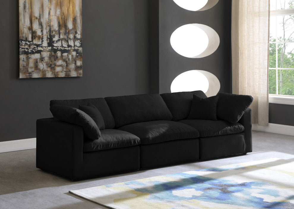 Plush Velvet / Down Standard Comfort Modular Sofa, Black, 3-Piece: 1 Armless Chair, 2 Corner Chair