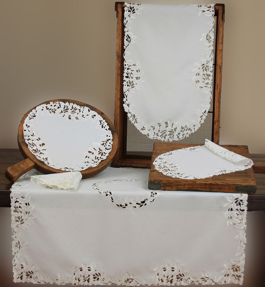 Arietta Embroidered Cutwork Spring Doilies, 16" Round, Set of 4