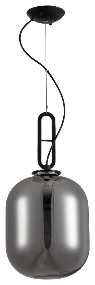 Glass Single Pendant Light With Matte Black Frame, Smoke