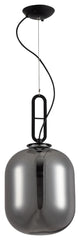 Glass Single Pendant Light With Matte Black Frame, Smoke