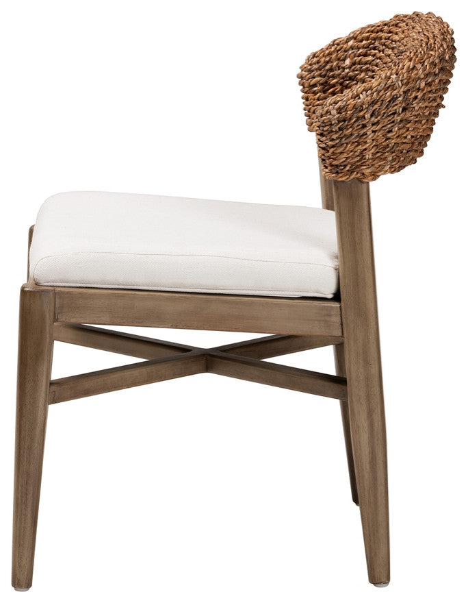 Modern Bohemian Walnut Brown Finished Mahogany Rattan Dining Chair