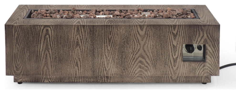 Jasmine Outdoor 50,000 BTU Rectangular Fire Pit, No Tank Holder, Brown Wood Pattern