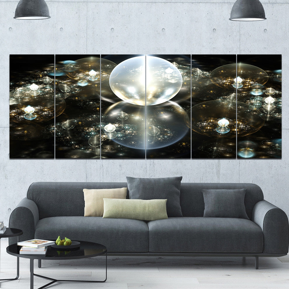 Golden Water Drops on Mirror, Abstract Canvas Art Print, 70"x28", 6 Panels