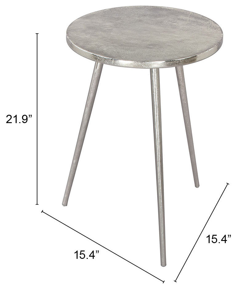 Sofa Side Table, Round, Aluminum, Metal, Silver, Lounge Cafe Lobby Hospitality