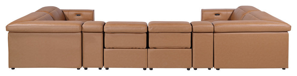 Niccolo Italian Leather 8-Piece U-Shaped 4 Power Reclining Sectional, Cognac