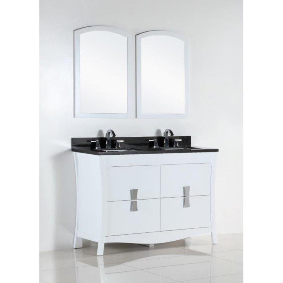48" Double Sink Vanity, White With Black Galaxy Top