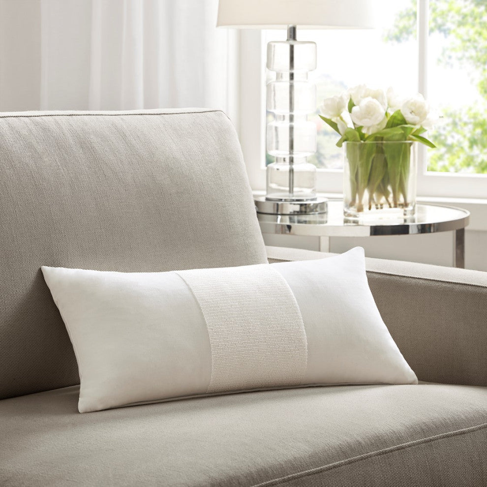 Croscill Home Canova Cotton Velvet Oblong Pillow, White