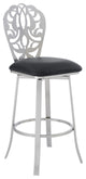 30" Black Faux Leather Scroll Brushed Stainless Steel Swivel Bar Stool