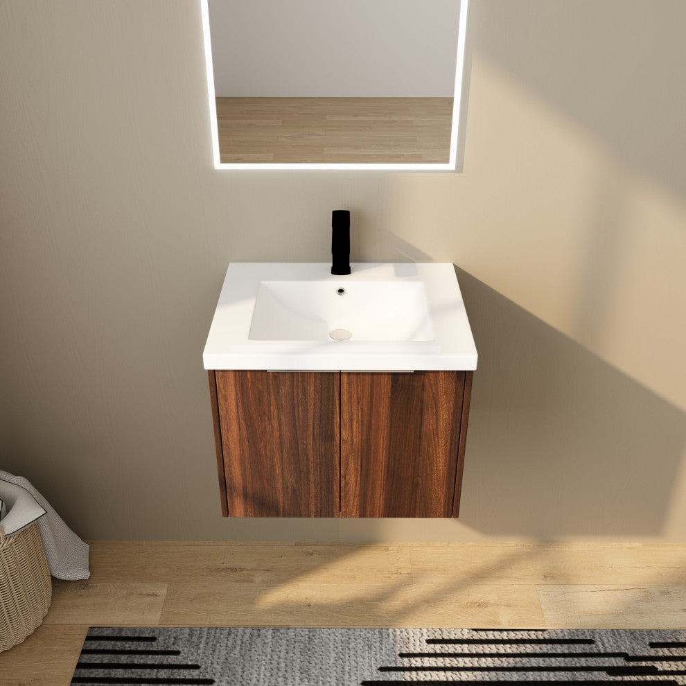 BNK Bathroom Vanity with Resin Sink, Modern Design with Soft Close Doors, California  Walnut