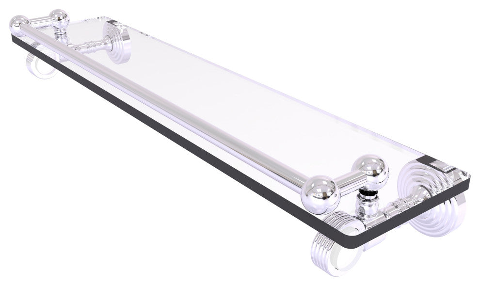Pacific Grove 22" Glass Shelf with Groovy Accents, Polished Chrome