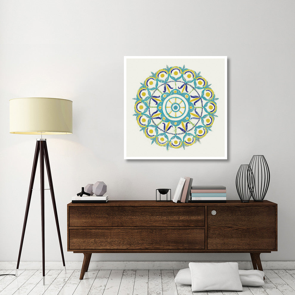 "Lakai Circle V Blue and Yellow" Digital Paper Print by Kathrine Lovell, 42"x42"