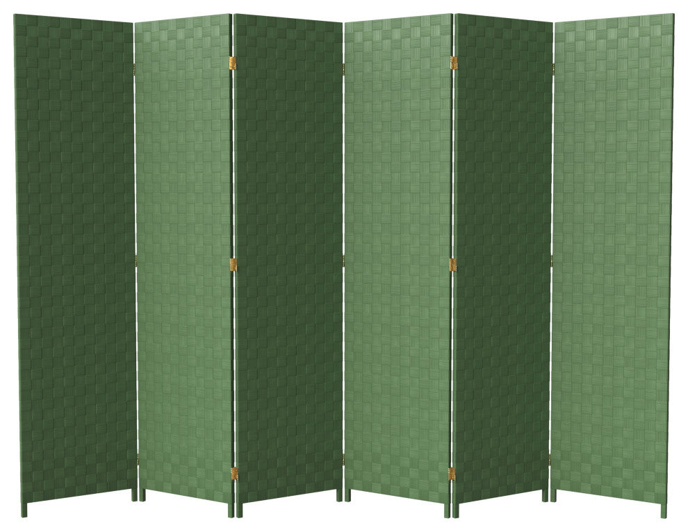 6 ft. Tall Woven Fiber Outdoor All Weather Room Divider 6 Panel Green