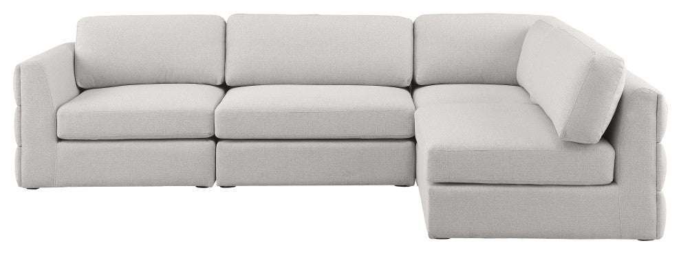 Beckham Linen Textured Fabric 4-Piece Modular L-Shaped Sectional, Beige