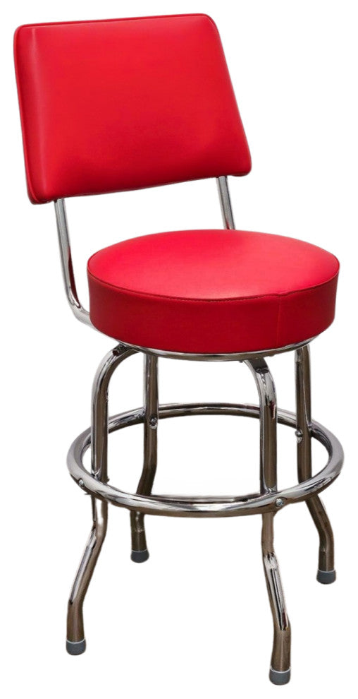 Retro Home Single Ring Upholstered 24" Swivel Counter Stool with Back, Red