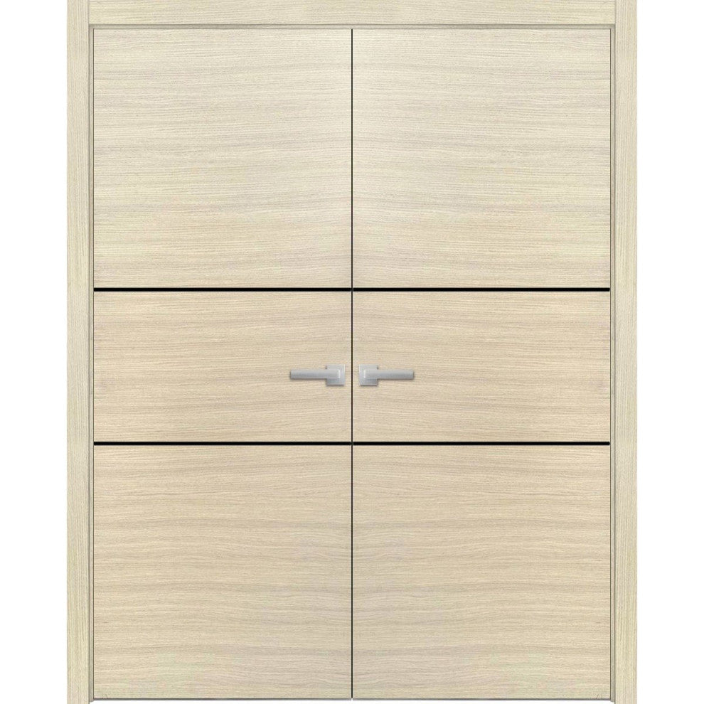 Solid French Double Doors 72 x 80 | Planum 0014 Natural Veneer with