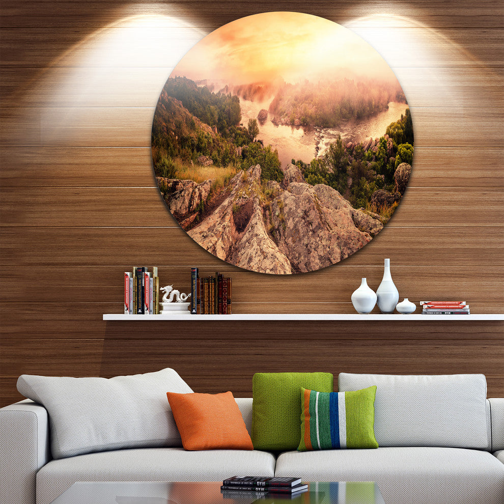 Vintage Mountain Sunrise, Landscape Photo Disc Metal Wall Art, 36"