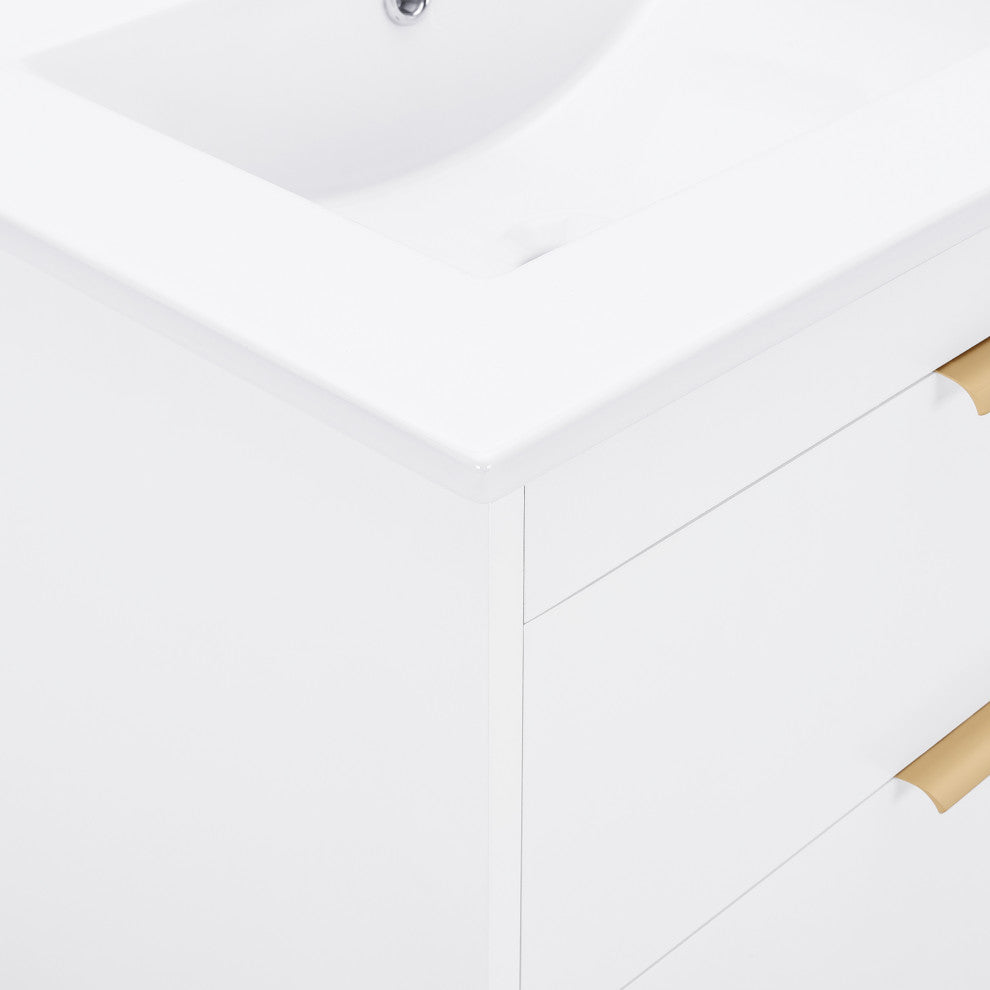 24" MDF Wall Mounted Bath Vanity, Integrated Ceramic Sink, White