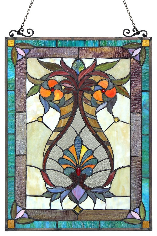 THEODORE, Tiffany-glass Victorian Window Panel, 17.5x25