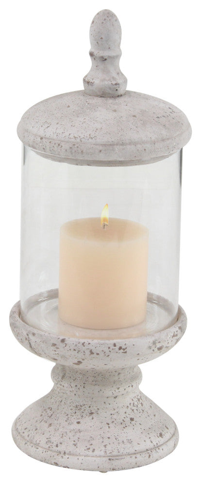 Traditional 20"x8" Distressed Cement and Glass Jar