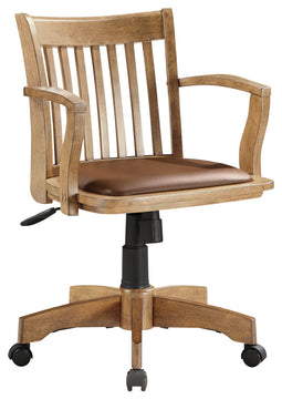 Deluxe Wood Banker's Chair With Vinyl Padded Seat, Fruitwood Brown Finish