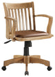 Deluxe Wood Banker's Chair With Vinyl Padded Seat, Fruitwood Brown Finish