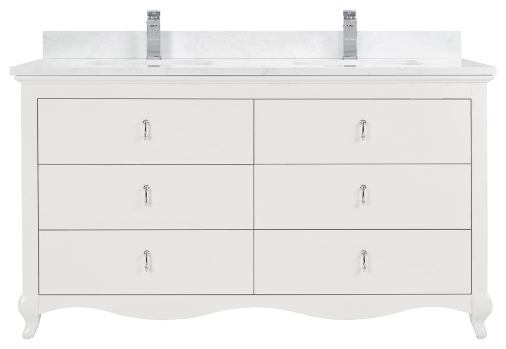 Legion Furniture WS2512 Series Bathroom Sink Vanity, White, 60", Artificial Stone Top, Double Sink