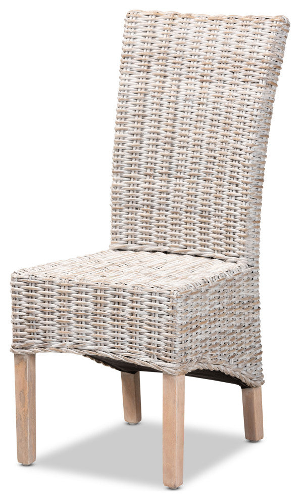 Janel Transitional Dining Chair, Whitewashed Rattan
