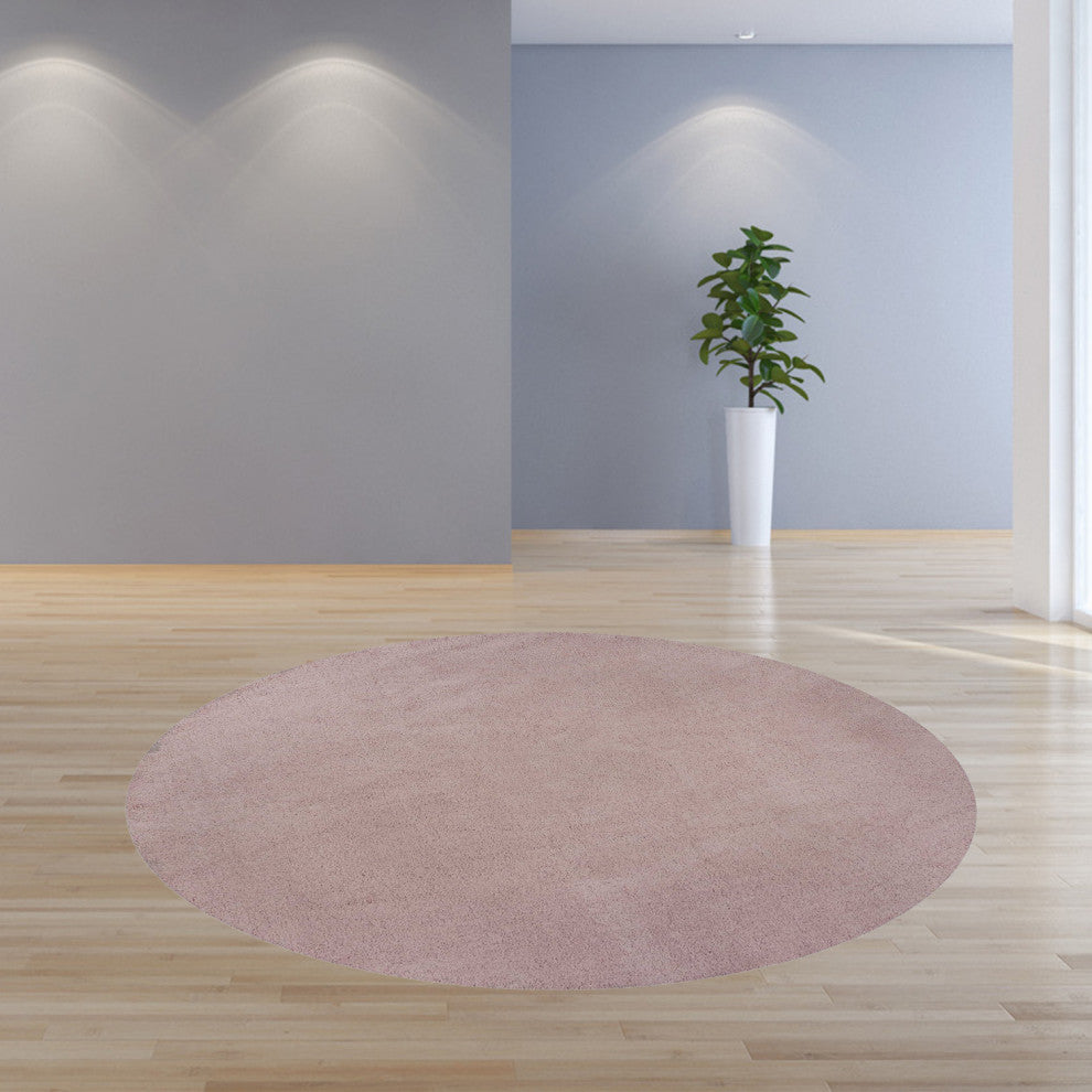 HomeRoots 8' Round Polyester Rose Pink Area Rug